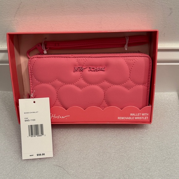 Betsey Johnson Handbags - Betsey Johnson Heart-Patterned Pink quilted Wallet wristlet NWT